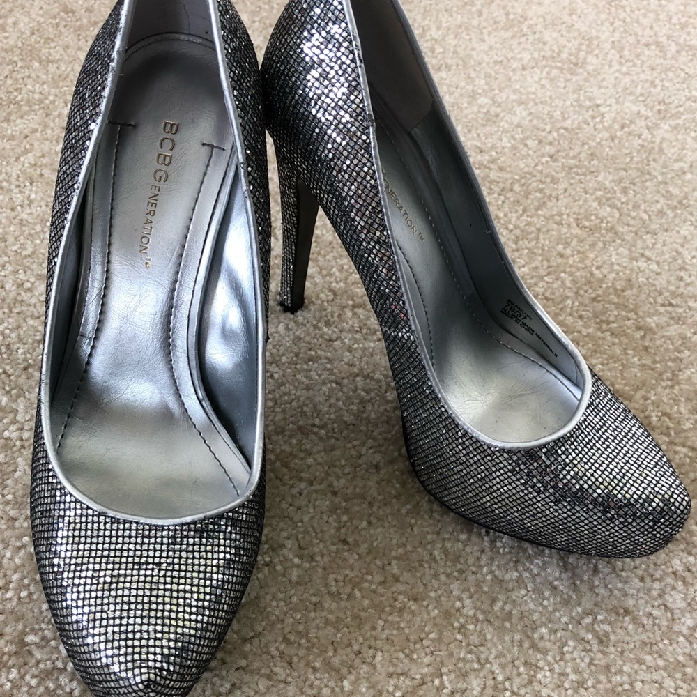 BCBGeneration Silver glitter heel pump